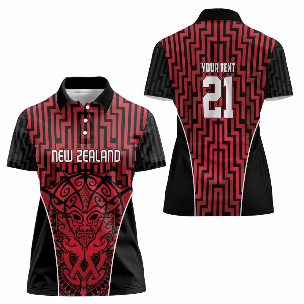 Custom Basketball New Zealand Women Polo Shirt Red Maori Ta Moko Indigenous LT9 - Polynesian Pride