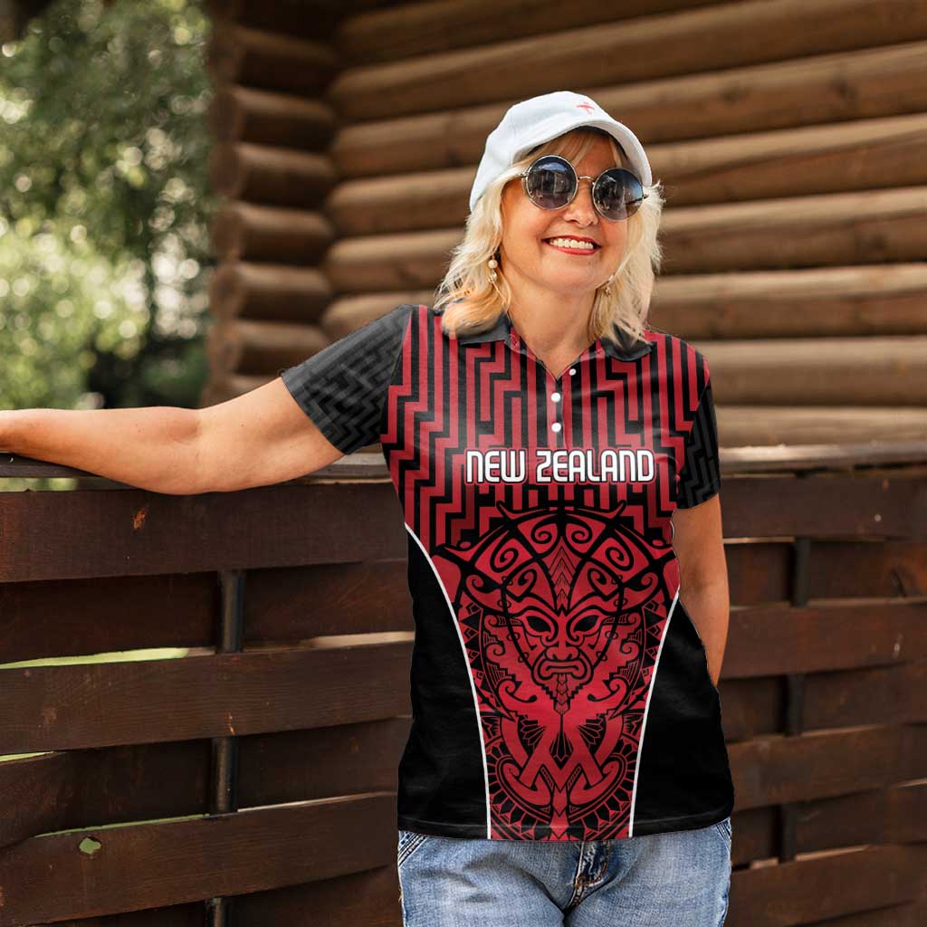 Custom Basketball New Zealand Women Polo Shirt Red Maori Ta Moko Indigenous LT9 - Polynesian Pride