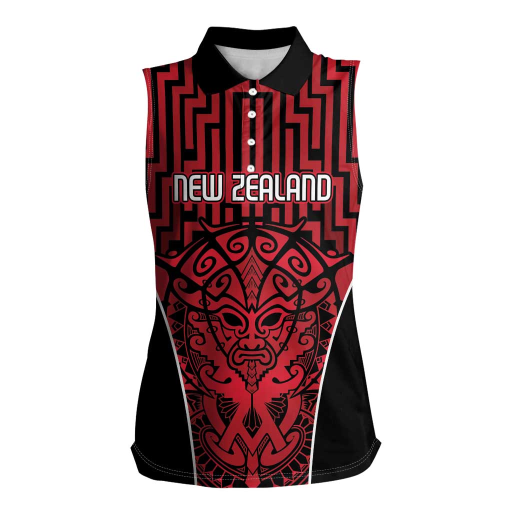 Custom Basketball New Zealand Women Sleeveless Polo Shirt Red Maori Ta Moko Indigenous LT9 Female Red - Polynesian Pride