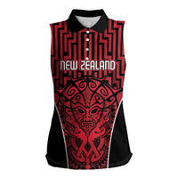 Custom Basketball New Zealand Women Sleeveless Polo Shirt Red Maori Ta Moko Indigenous LT9 Female Red - Polynesian Pride