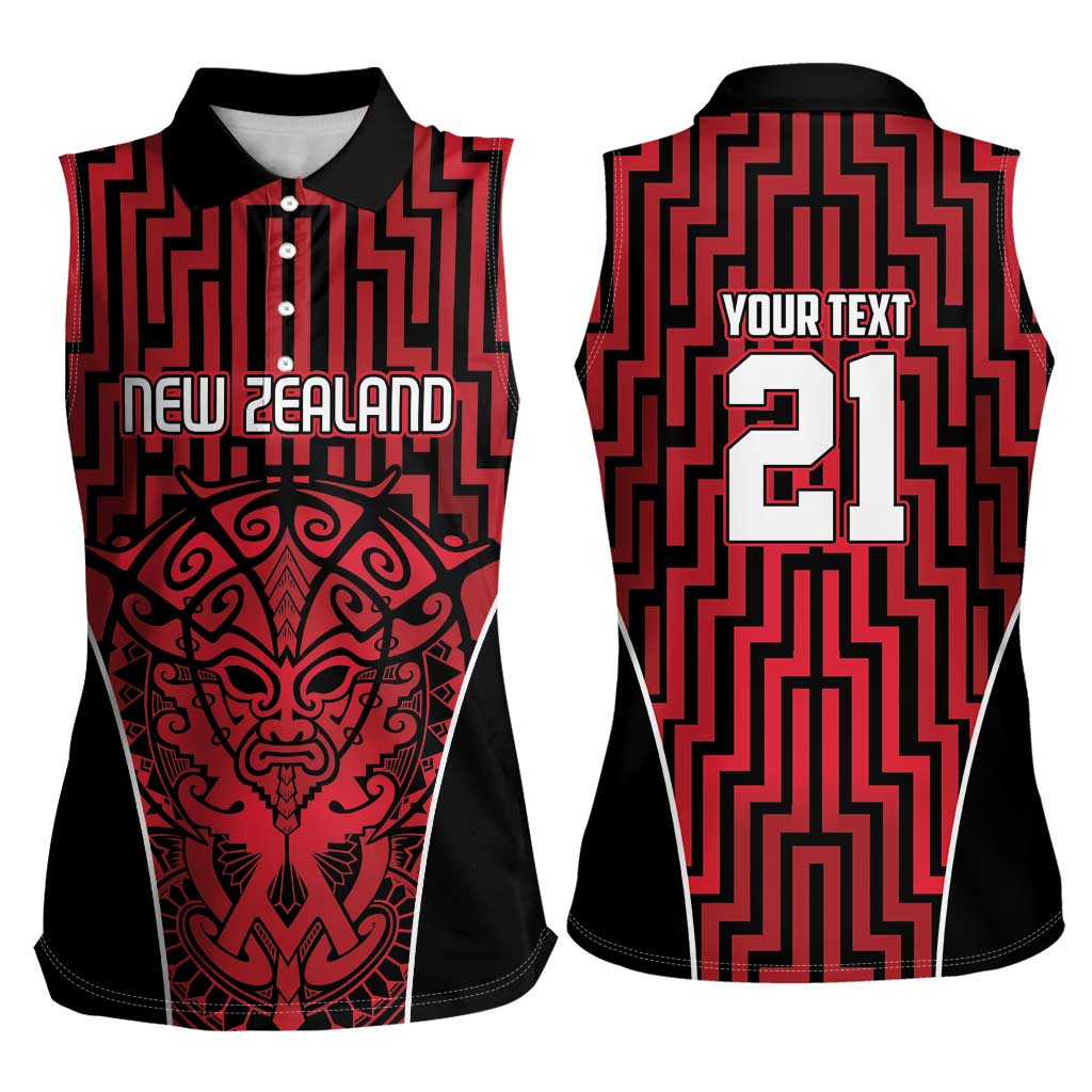 Custom Basketball New Zealand Women Sleeveless Polo Shirt Red Maori Ta Moko Indigenous LT9 - Polynesian Pride