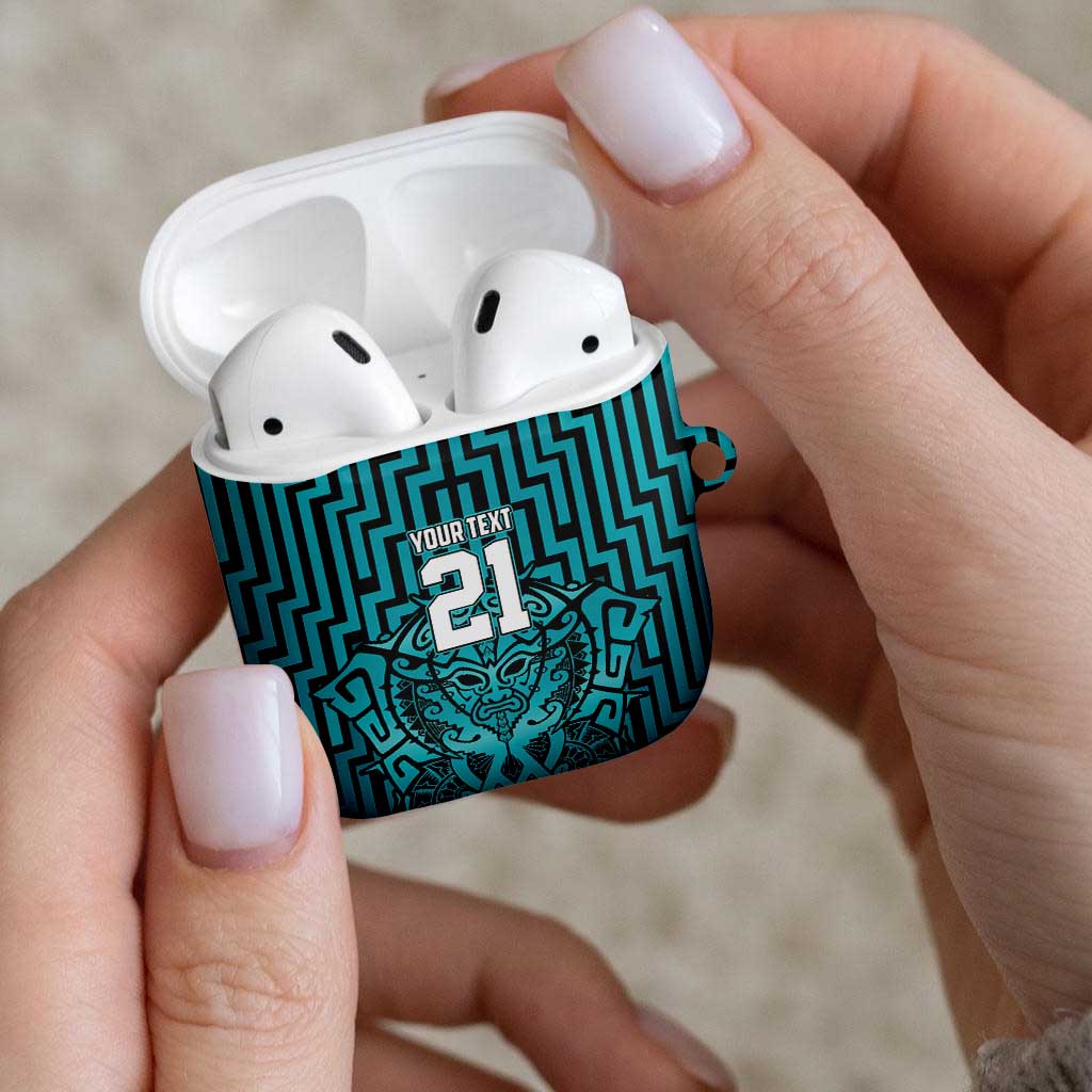 Custom Basketball New Zealand AirPods Case Teal Maori Ta Moko Indigenous - Polynesian Pride