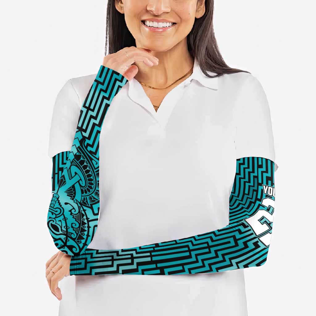 Custom Basketball New Zealand Arm Sleeves Teal Maori Ta Moko Indigenous - Polynesian Pride