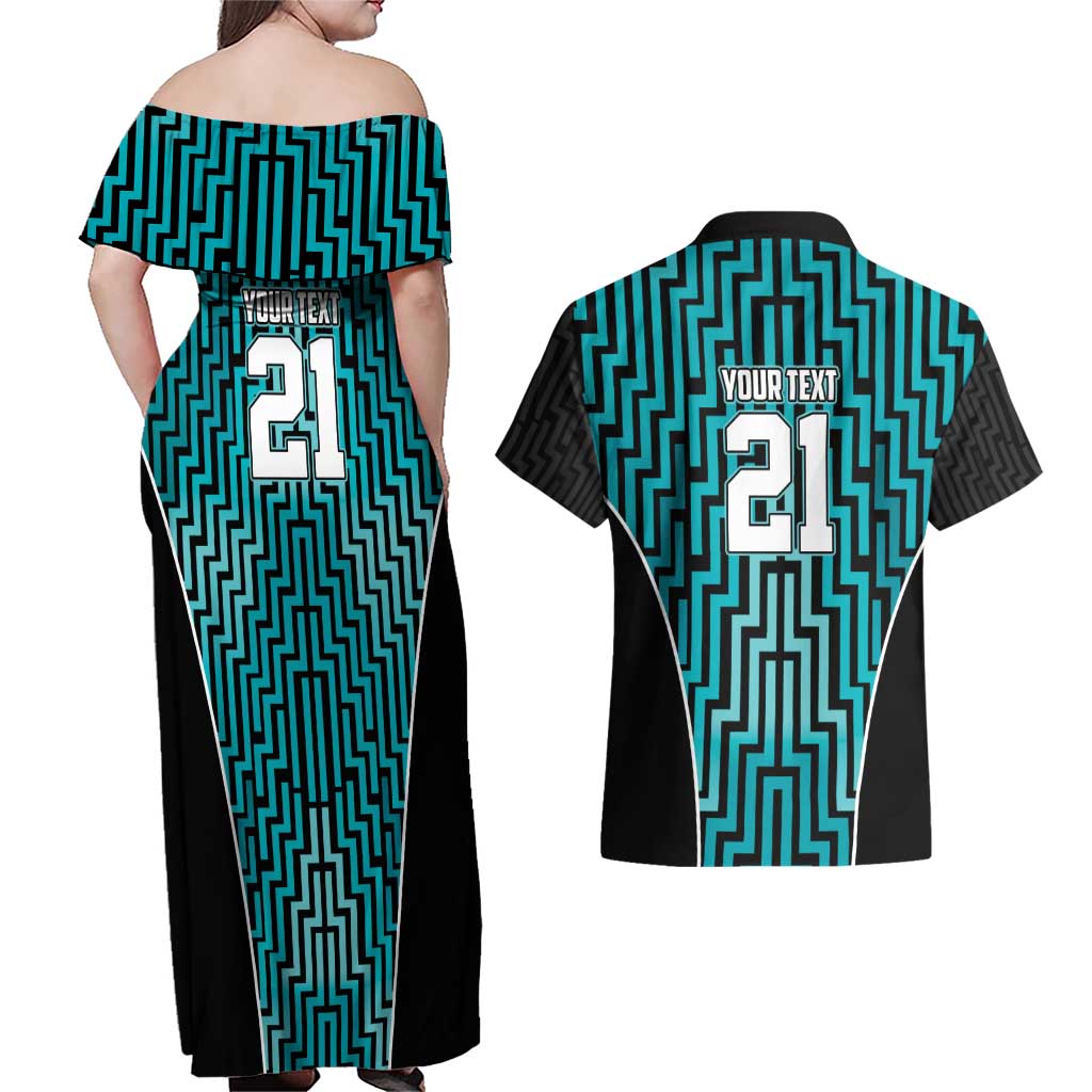 Custom Basketball New Zealand Couples Matching Off Shoulder Maxi Dress and Hawaiian Shirt Teal Maori Ta Moko Indigenous LT9 - Polynesian Pride
