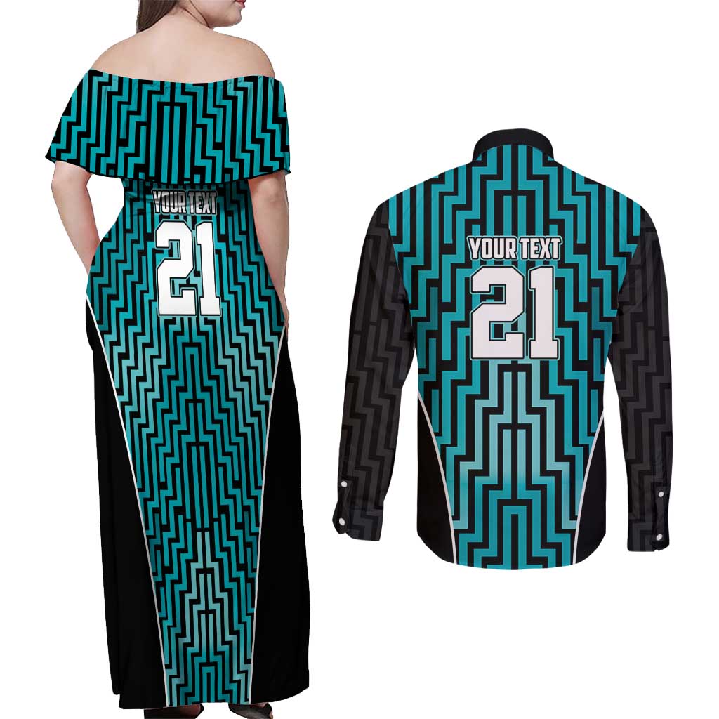 Custom Basketball New Zealand Couples Matching Off Shoulder Maxi Dress and Long Sleeve Button Shirt Teal Maori Ta Moko Indigenous LT9 - Polynesian Pride