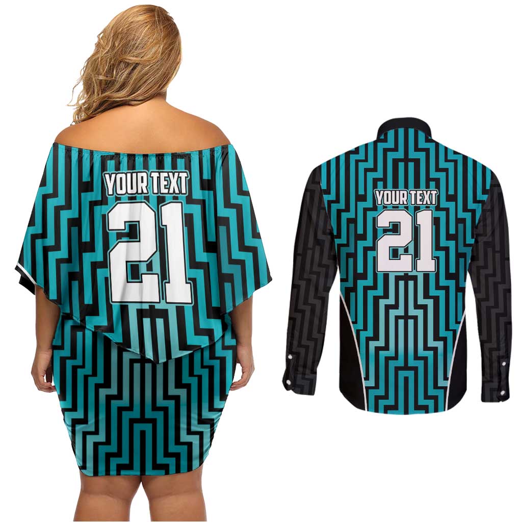 Custom Basketball New Zealand Couples Matching Off Shoulder Short Dress and Long Sleeve Button Shirt Teal Maori Ta Moko Indigenous LT9 - Polynesian Pride