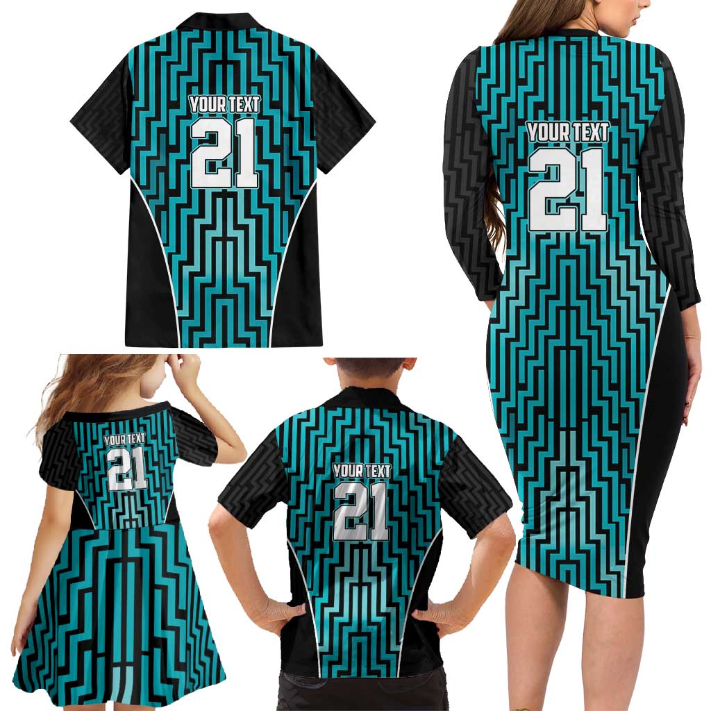 Custom Basketball New Zealand Family Matching Long Sleeve Bodycon Dress and Hawaiian Shirt Teal Maori Ta Moko Indigenous LT9 - Polynesian Pride
