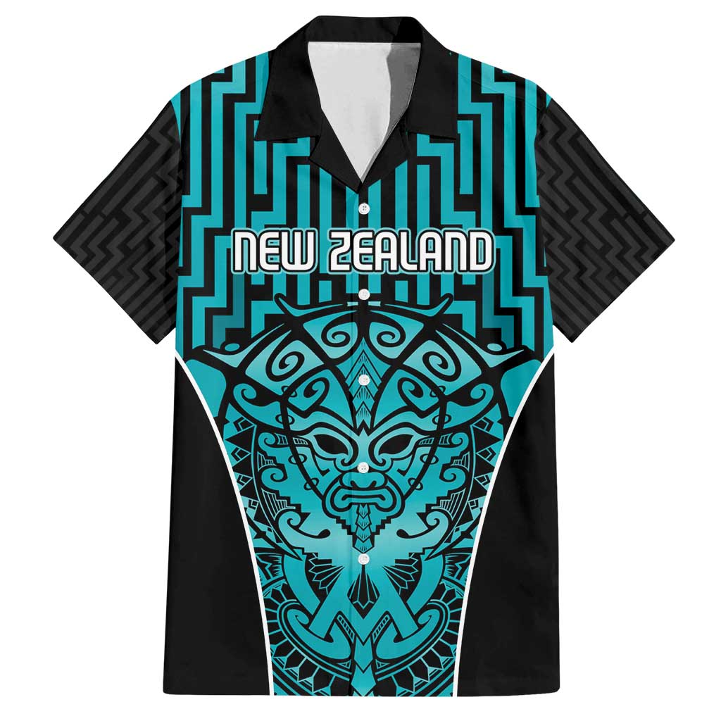 Custom Basketball New Zealand Family Matching Long Sleeve Bodycon Dress and Hawaiian Shirt Teal Maori Ta Moko Indigenous LT9 Dad's Shirt - Short Sleeve Teal - Polynesian Pride