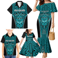 Custom Basketball New Zealand Family Matching Mermaid Dress and Hawaiian Shirt Teal Maori Ta Moko Indigenous LT9 - Polynesian Pride