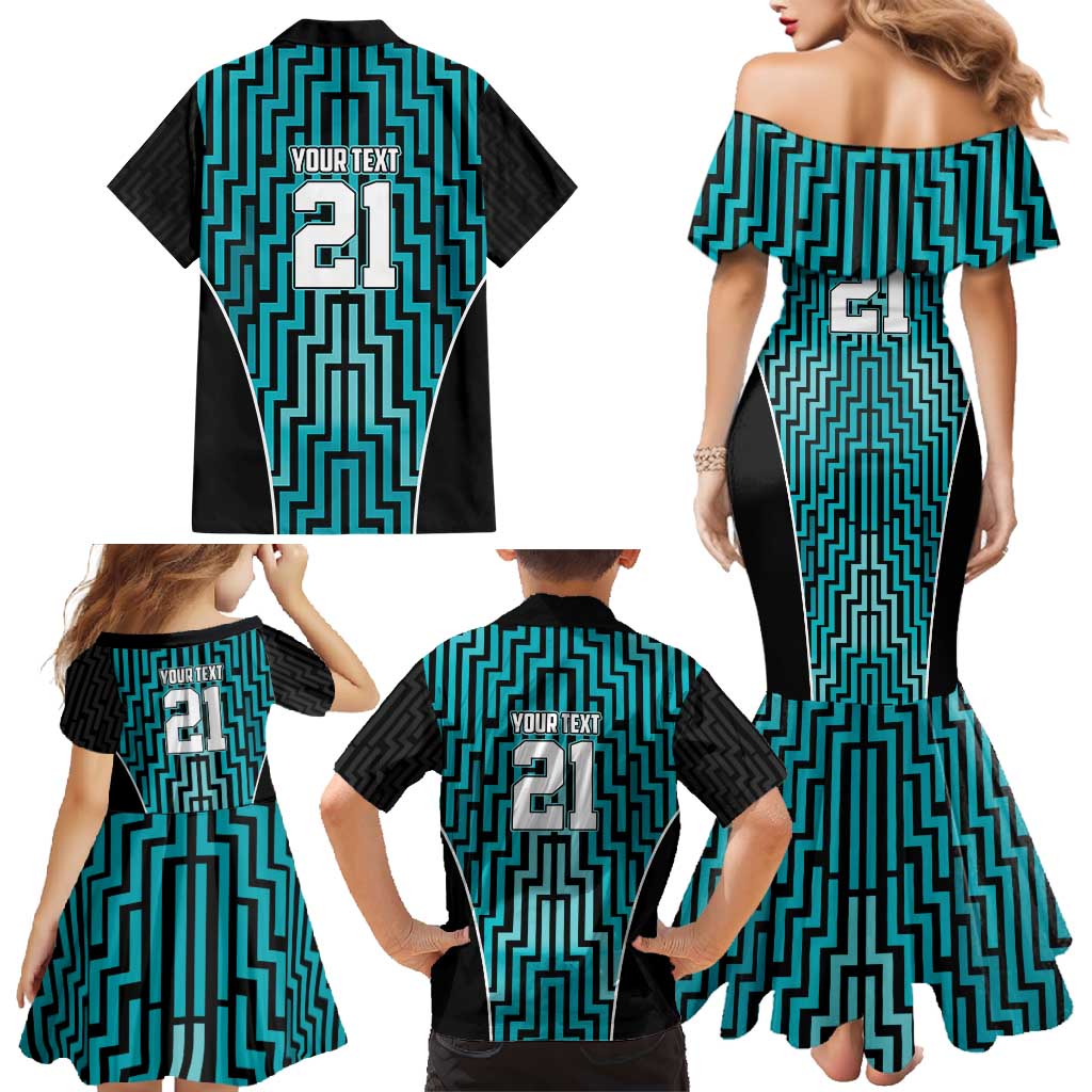 Custom Basketball New Zealand Family Matching Mermaid Dress and Hawaiian Shirt Teal Maori Ta Moko Indigenous LT9 - Polynesian Pride
