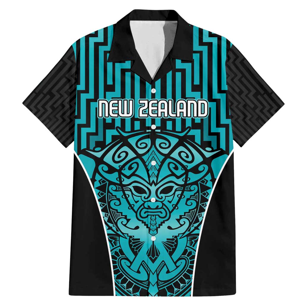 Custom Basketball New Zealand Family Matching Mermaid Dress and Hawaiian Shirt Teal Maori Ta Moko Indigenous LT9 Dad's Shirt - Short Sleeve Teal - Polynesian Pride