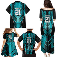 Custom Basketball New Zealand Family Matching Puletasi and Hawaiian Shirt Teal Maori Ta Moko Indigenous - Polynesian Pride
