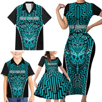 Custom Basketball New Zealand Family Matching Short Sleeve Bodycon Dress and Hawaiian Shirt Teal Maori Ta Moko Indigenous LT9 - Polynesian Pride