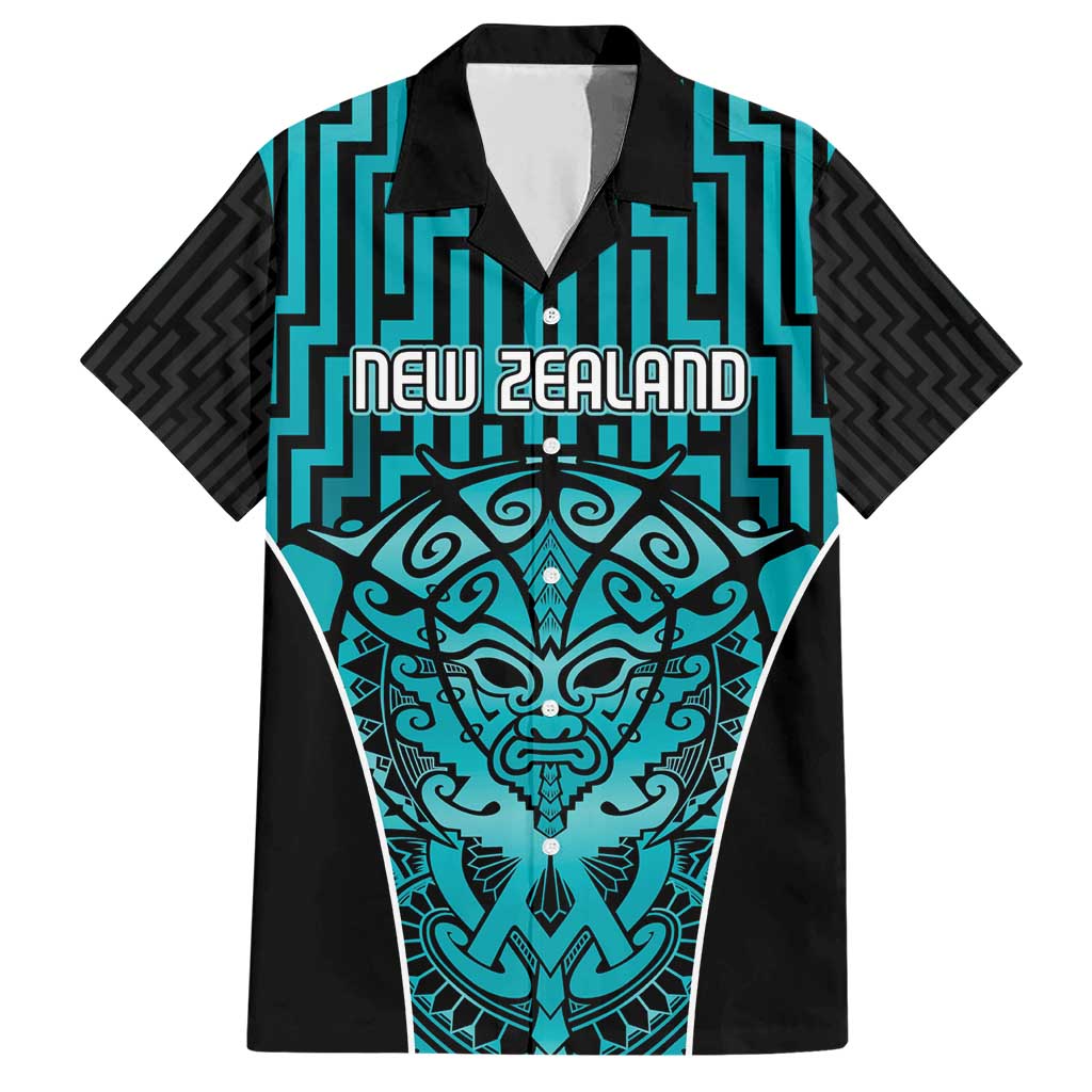Custom Basketball New Zealand Family Matching Short Sleeve Bodycon Dress and Hawaiian Shirt Teal Maori Ta Moko Indigenous LT9 Dad's Shirt - Short Sleeve Teal - Polynesian Pride