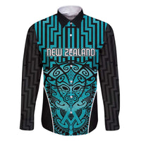 Custom Basketball New Zealand Family Matching Short Sleeve Bodycon Dress and Hawaiian Shirt Teal Maori Ta Moko Indigenous LT9 Dad's Shirt - Long Sleeve Teal - Polynesian Pride