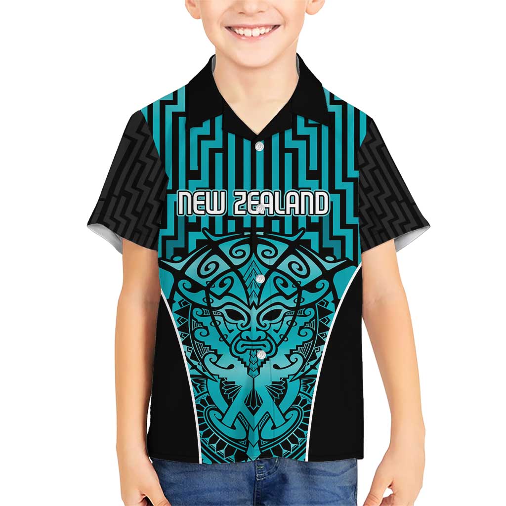 Custom Basketball New Zealand Family Matching Short Sleeve Bodycon Dress and Hawaiian Shirt Teal Maori Ta Moko Indigenous LT9 Son's Shirt Teal - Polynesian Pride