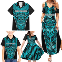 Custom Basketball New Zealand Family Matching Summer Maxi Dress and Hawaiian Shirt Teal Maori Ta Moko Indigenous LT9 - Polynesian Pride