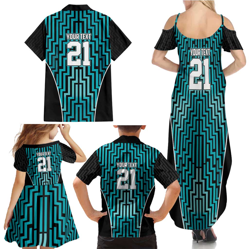 Custom Basketball New Zealand Family Matching Summer Maxi Dress and Hawaiian Shirt Teal Maori Ta Moko Indigenous LT9 - Polynesian Pride