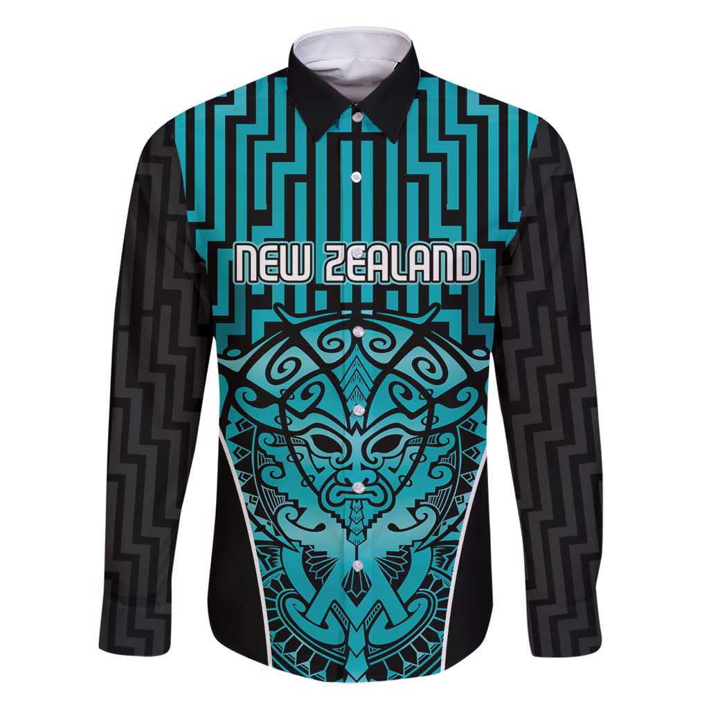 Custom Basketball New Zealand Family Matching Tank Maxi Dress and Hawaiian Shirt Teal Maori Ta Moko Indigenous LT9 Dad's Shirt - Long Sleeve Teal - Polynesian Pride