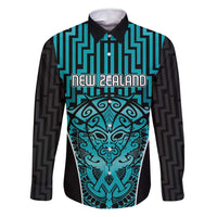 Custom Basketball New Zealand Family Matching Tank Maxi Dress and Hawaiian Shirt Teal Maori Ta Moko Indigenous LT9 Dad's Shirt - Long Sleeve Teal - Polynesian Pride