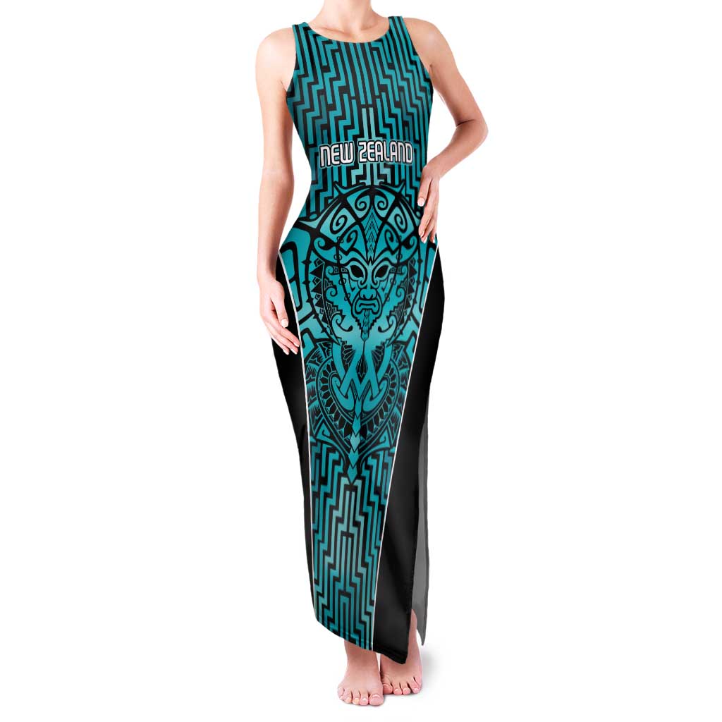 Custom Basketball New Zealand Family Matching Tank Maxi Dress and Hawaiian Shirt Teal Maori Ta Moko Indigenous LT9 Mom's Dress Teal - Polynesian Pride