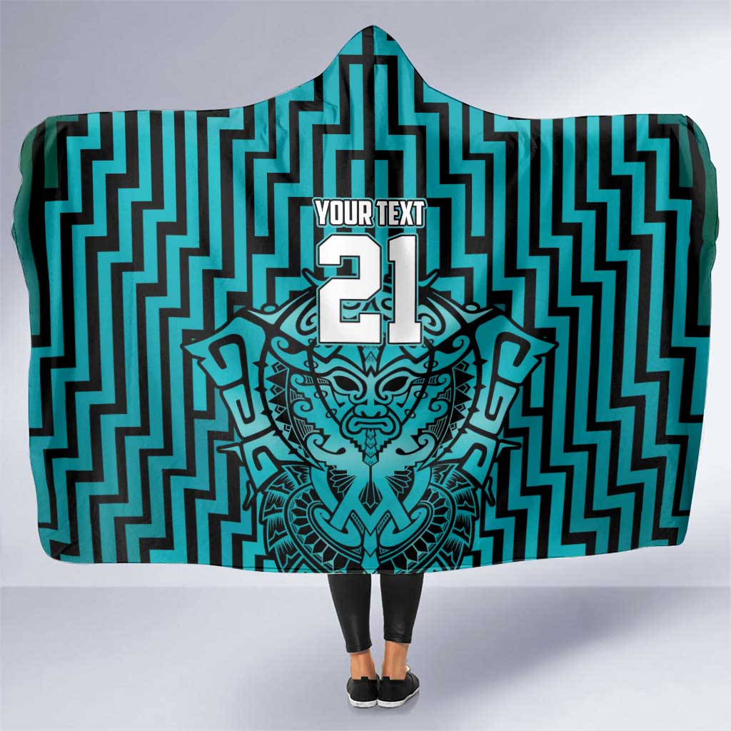Custom Basketball New Zealand Hooded Blanket Teal Maori Ta Moko Indigenous - Polynesian Pride