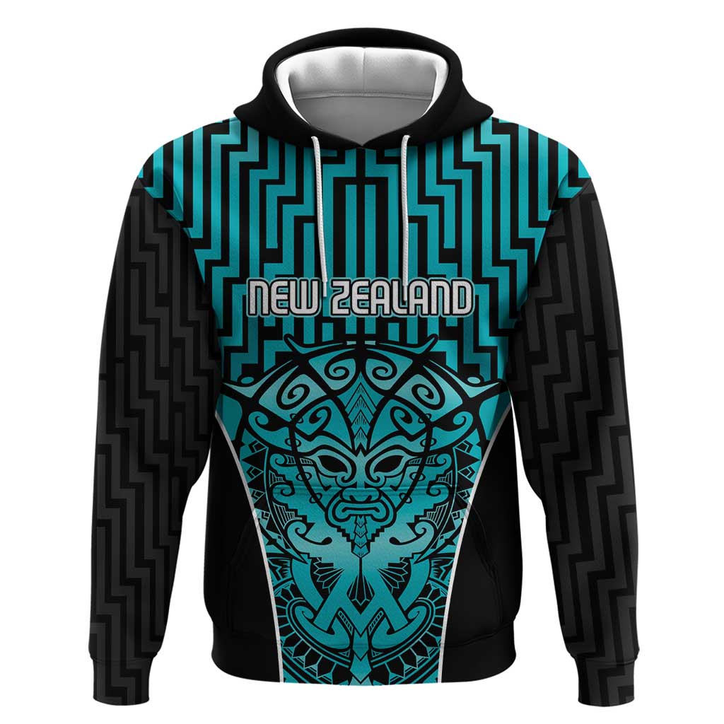 Custom Basketball New Zealand Hoodie Teal Maori Ta Moko Indigenous - Polynesian Pride