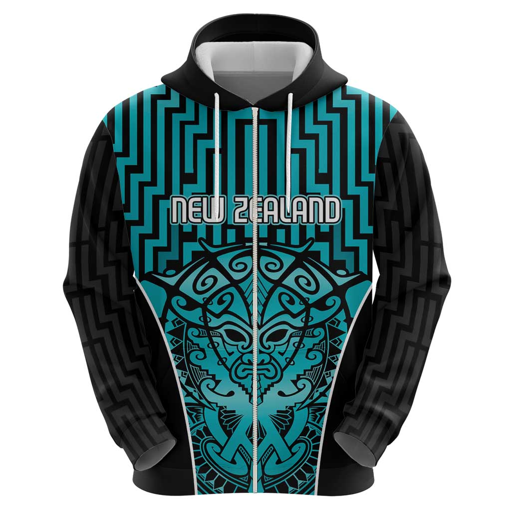 Custom Basketball New Zealand Hoodie Teal Maori Ta Moko Indigenous - Polynesian Pride