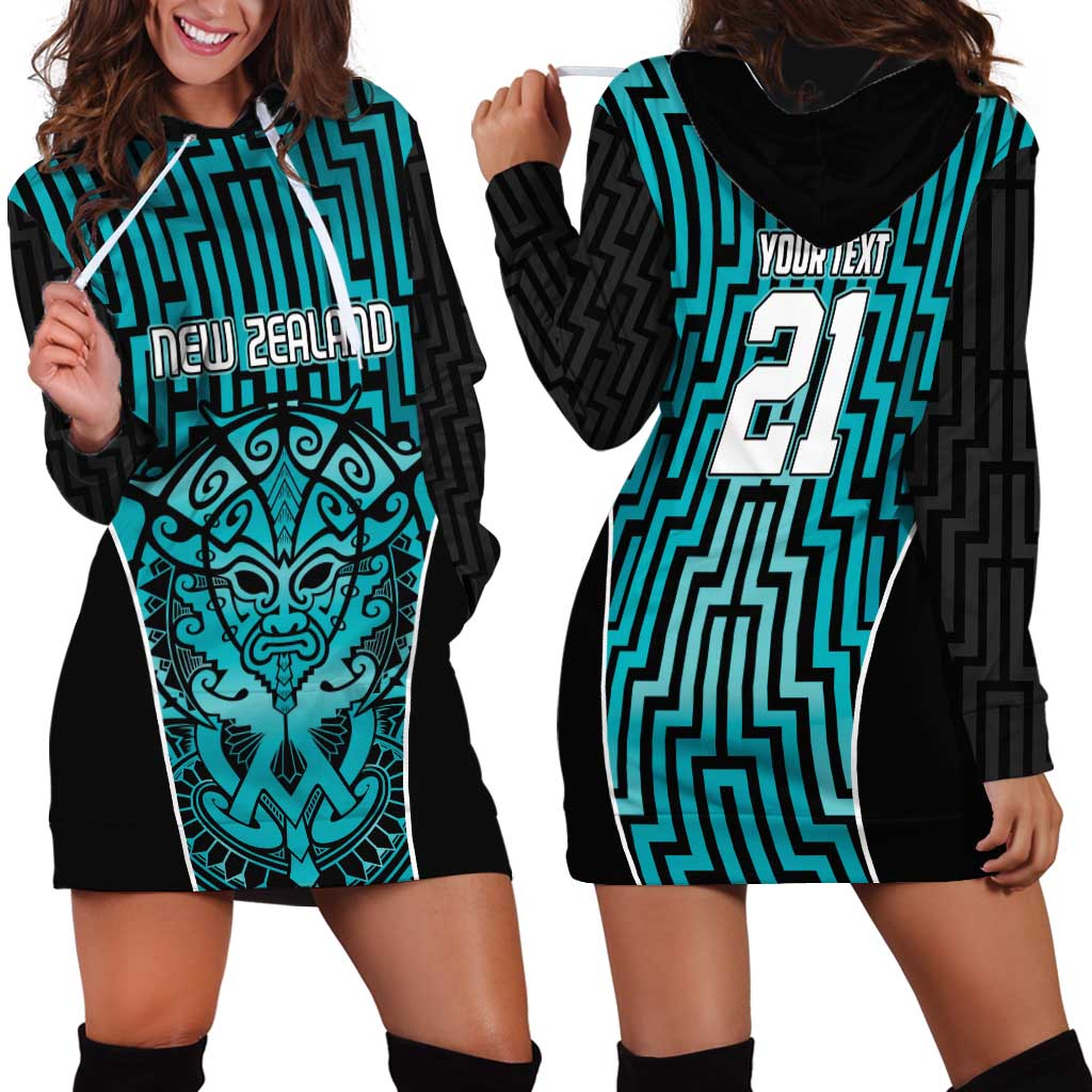 Custom Basketball New Zealand Hoodie Dress Teal Maori Ta Moko Indigenous LT9 - Polynesian Pride