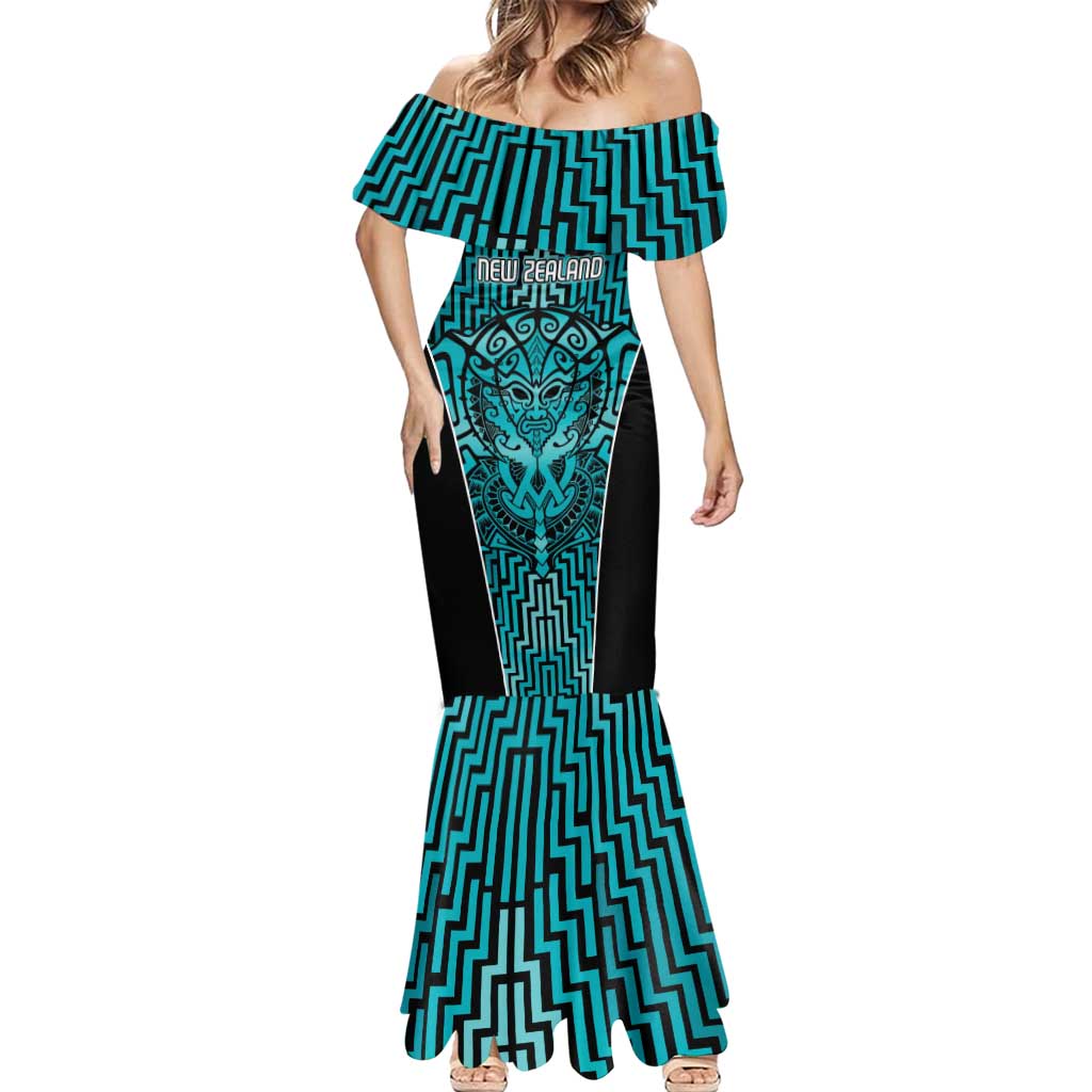 Custom Basketball New Zealand Mermaid Dress Teal Maori Ta Moko Indigenous - Polynesian Pride