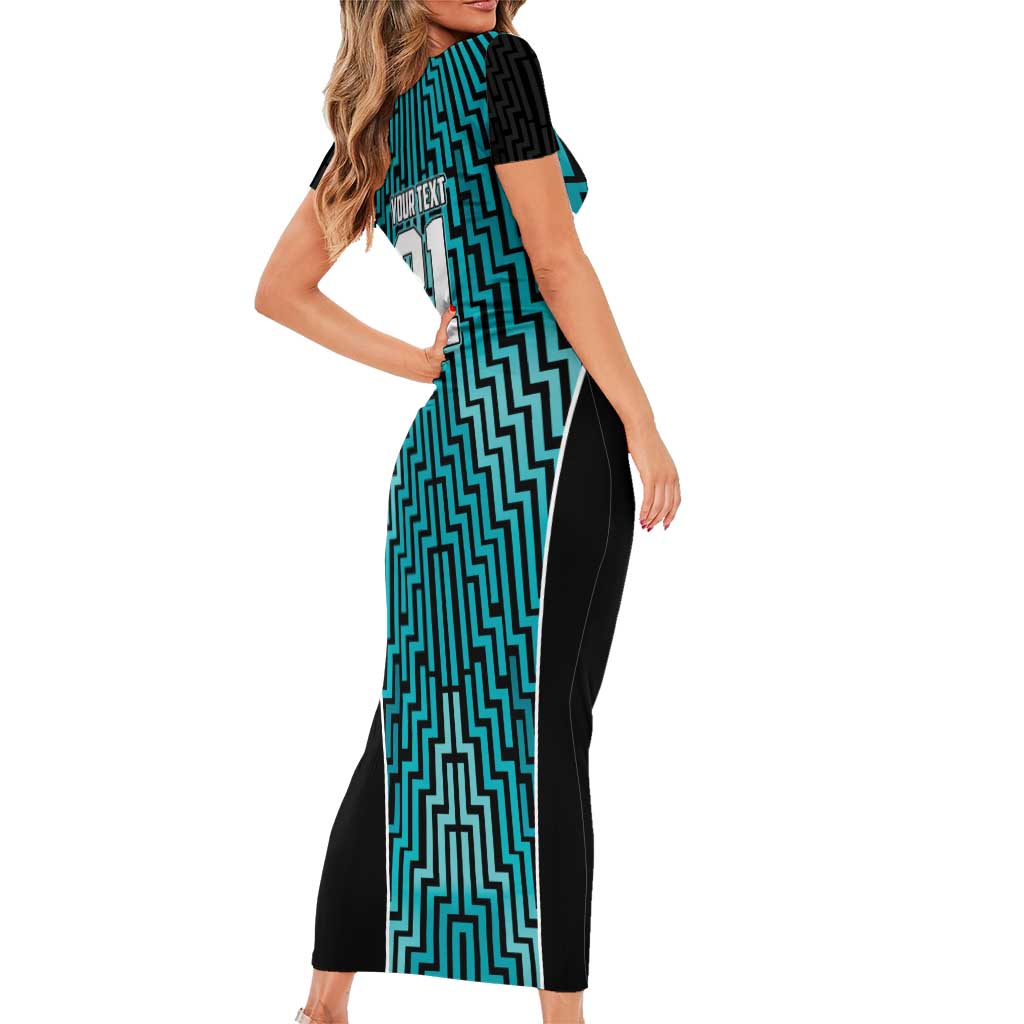 Custom Basketball New Zealand Short Sleeve Bodycon Dress Teal Maori Ta Moko Indigenous - Polynesian Pride