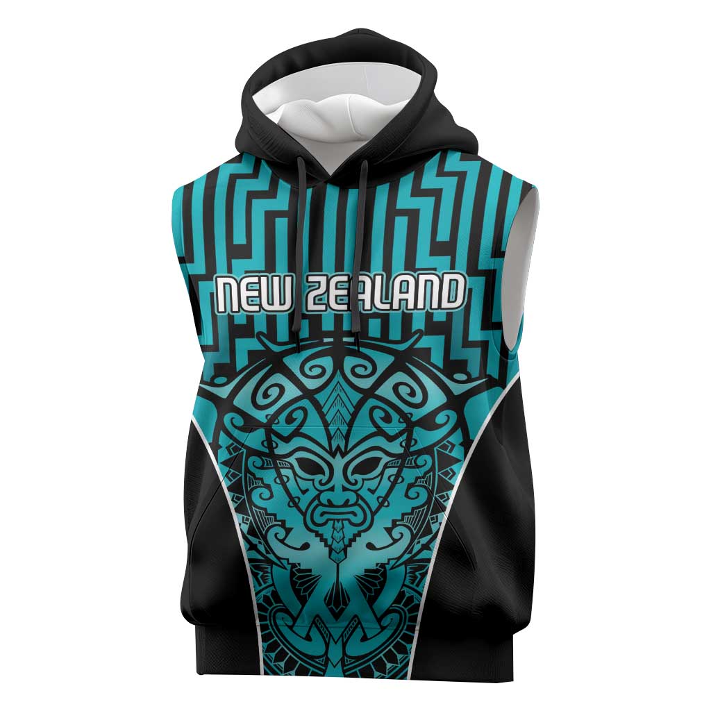 Custom Basketball New Zealand Sleeveless Hoodie Teal Maori Ta Moko Indigenous - Polynesian Pride