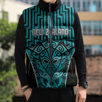 Custom Basketball New Zealand Sleeveless Puffer Jacket Teal Maori Ta Moko Indigenous - Polynesian Pride