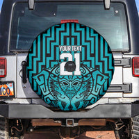 Custom Basketball New Zealand Spare Tire Cover Teal Maori Ta Moko Indigenous - Polynesian Pride