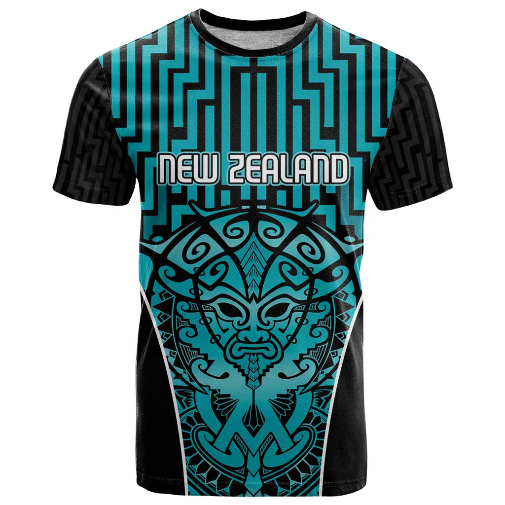 Custom Basketball New Zealand T Shirt Teal Maori Ta Moko Indigenous - Polynesian Pride