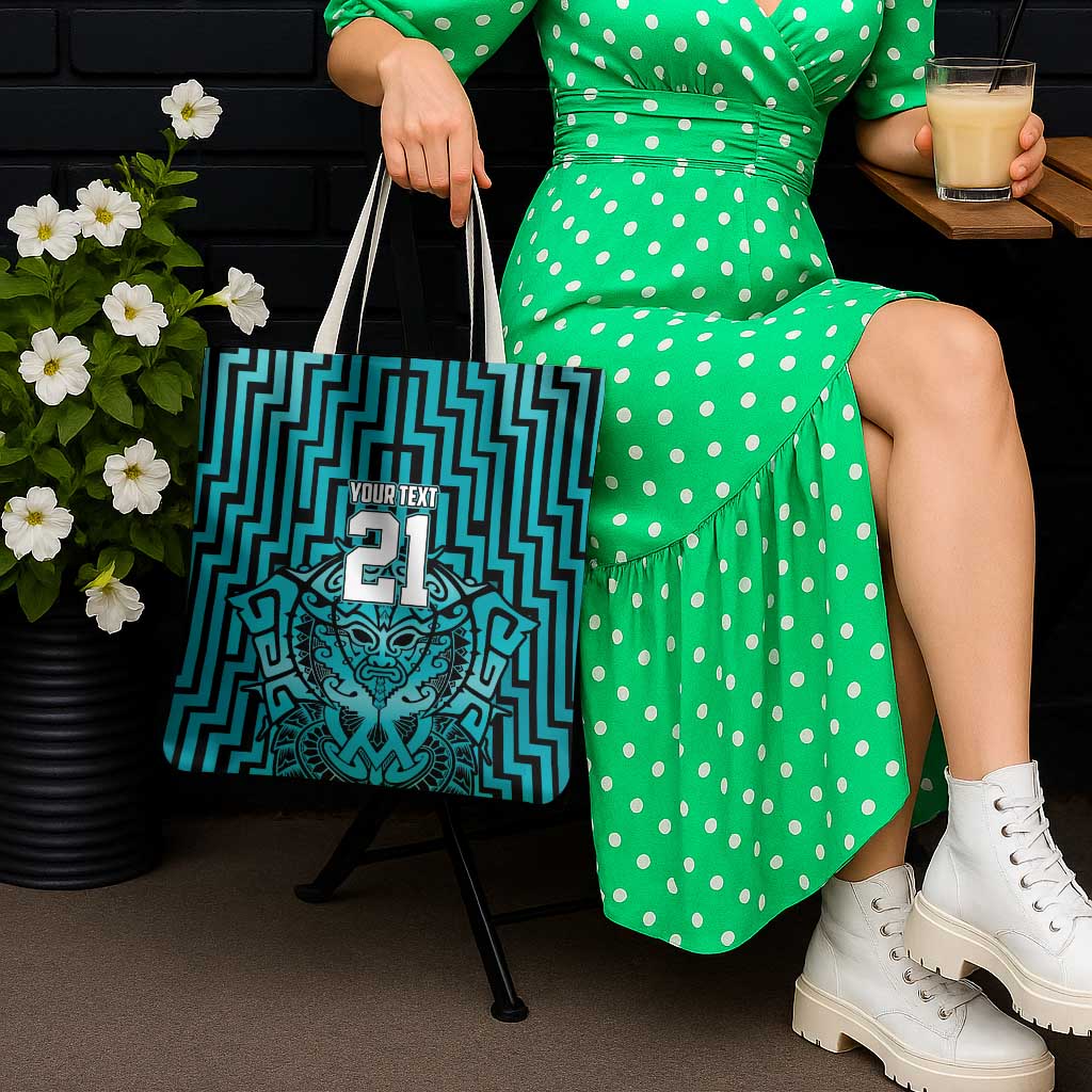 Custom Basketball New Zealand Tote Bag Teal Maori Ta Moko Indigenous - Polynesian Pride