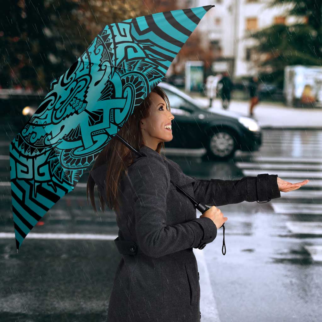 Custom Basketball New Zealand Umbrella Teal Maori Ta Moko Indigenous - Polynesian Pride