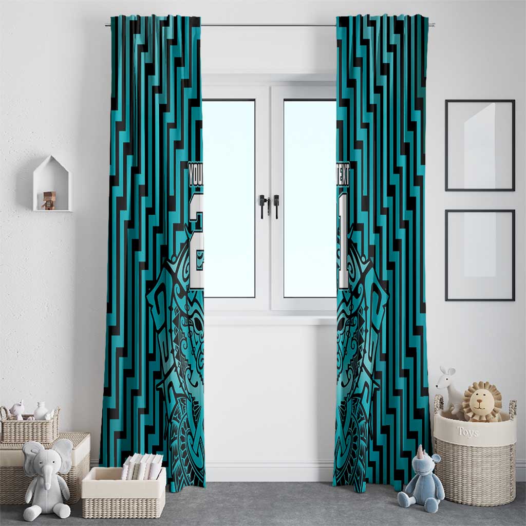 Custom Basketball New Zealand Window Curtain Teal Maori Ta Moko Indigenous - Polynesian Pride