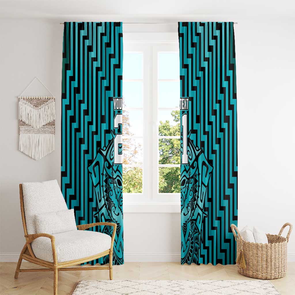 Custom Basketball New Zealand Window Curtain Teal Maori Ta Moko Indigenous - Polynesian Pride
