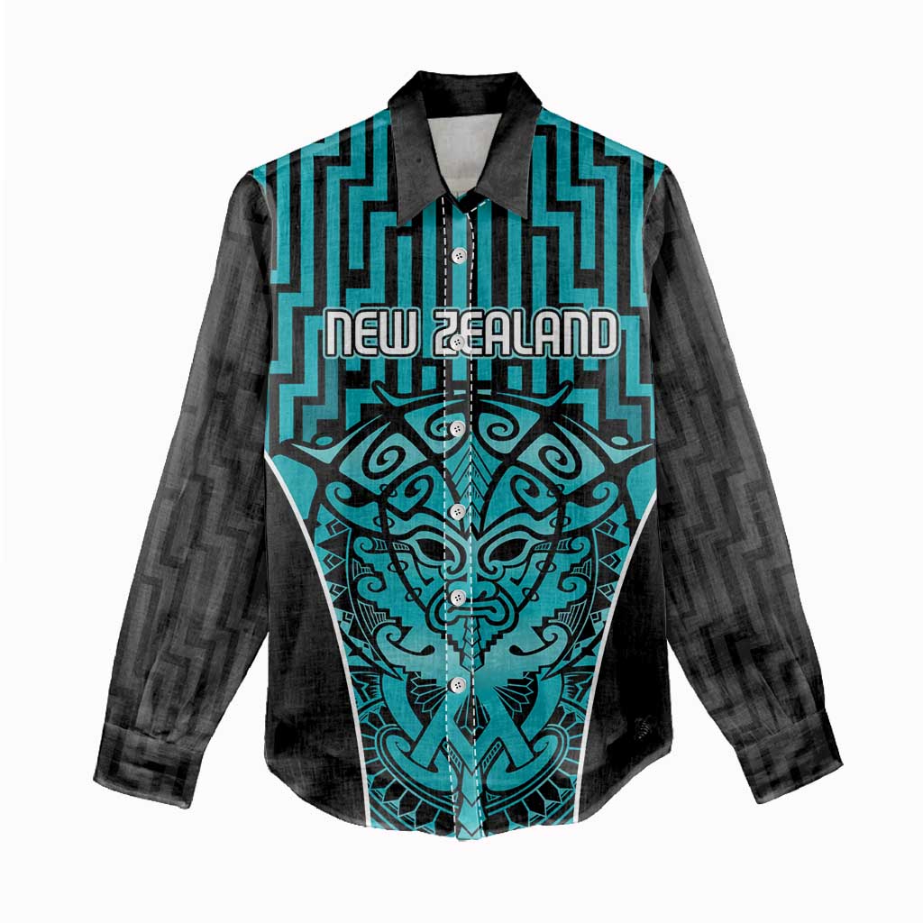 Custom Basketball New Zealand Women Casual Shirt Teal Maori Ta Moko Indigenous LT9 - Polynesian Pride