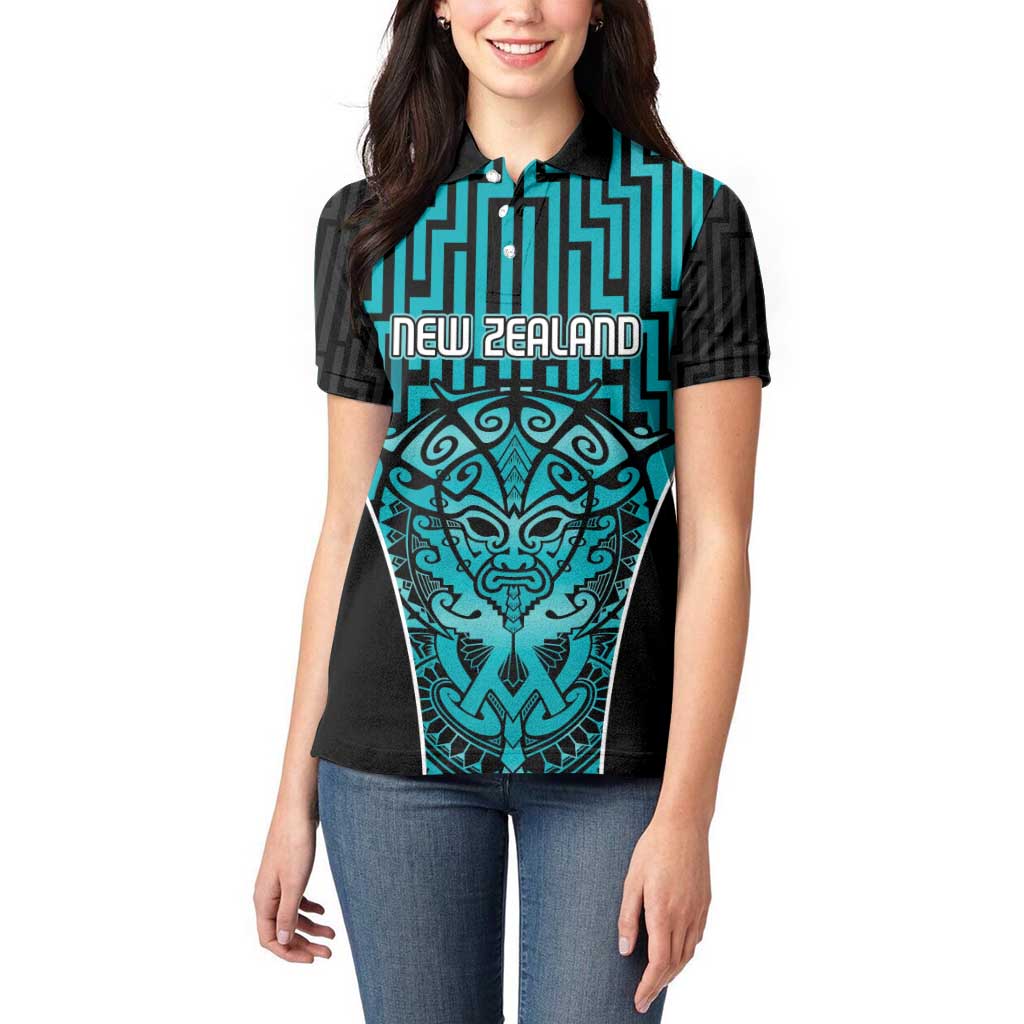Custom Basketball New Zealand Women Polo Shirt Teal Maori Ta Moko Indigenous LT9 - Polynesian Pride