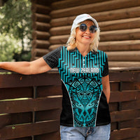 Custom Basketball New Zealand Women Polo Shirt Teal Maori Ta Moko Indigenous LT9 - Polynesian Pride