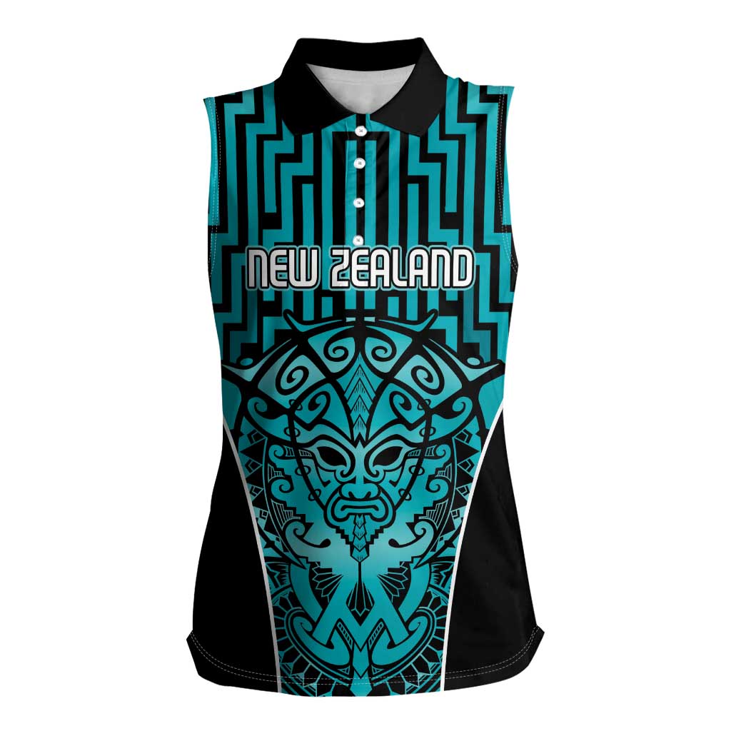 Custom Basketball New Zealand Women Sleeveless Polo Shirt Teal Maori Ta Moko Indigenous LT9 Female Teal - Polynesian Pride