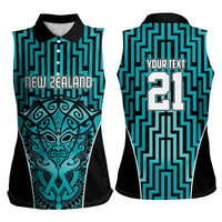 Custom Basketball New Zealand Women Sleeveless Polo Shirt Teal Maori Ta Moko Indigenous LT9 - Polynesian Pride