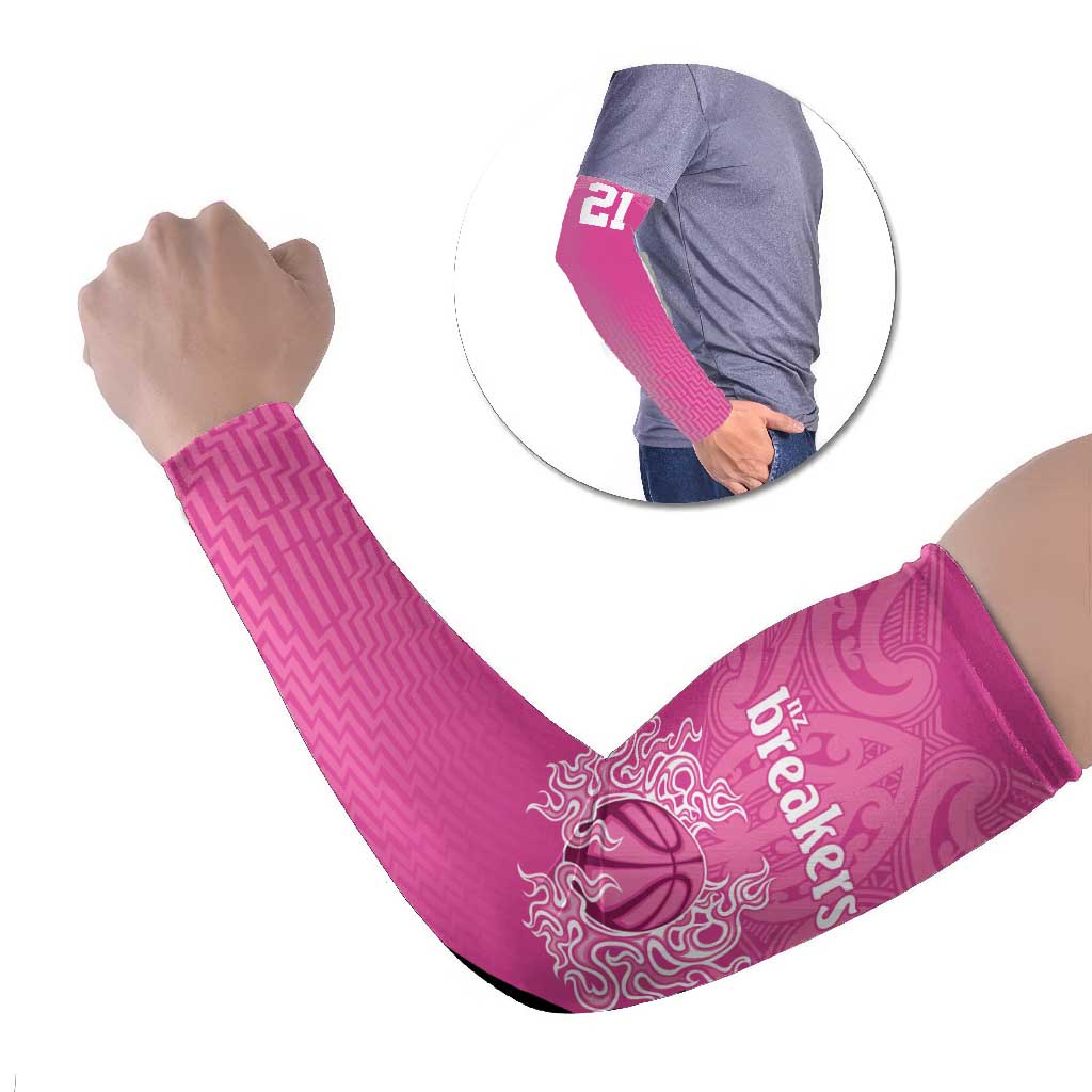 New Zealand Custom Arm Sleeves Fire Basketball Maori Tribal Pink - Polynesian Pride