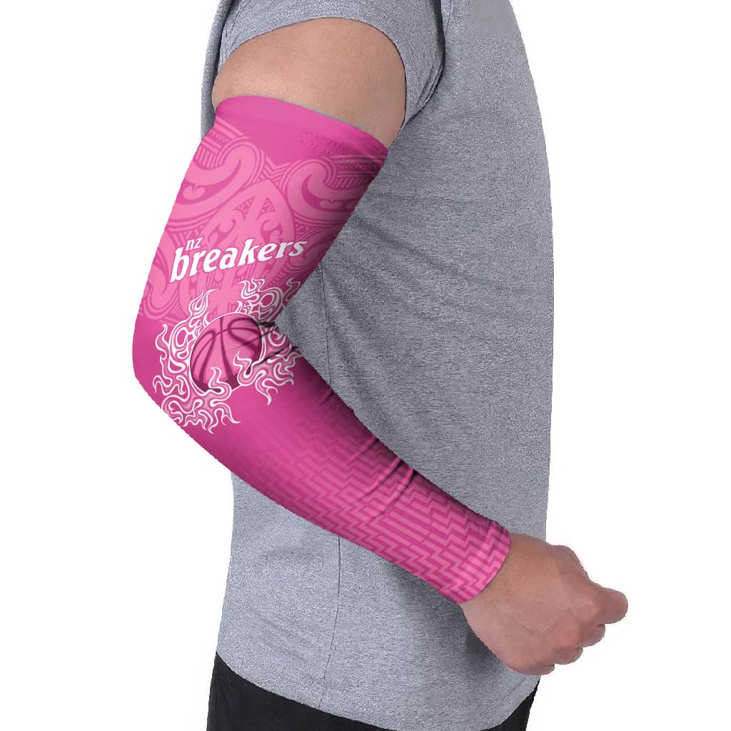 New Zealand Custom Arm Sleeves Fire Basketball Maori Tribal Pink - Polynesian Pride