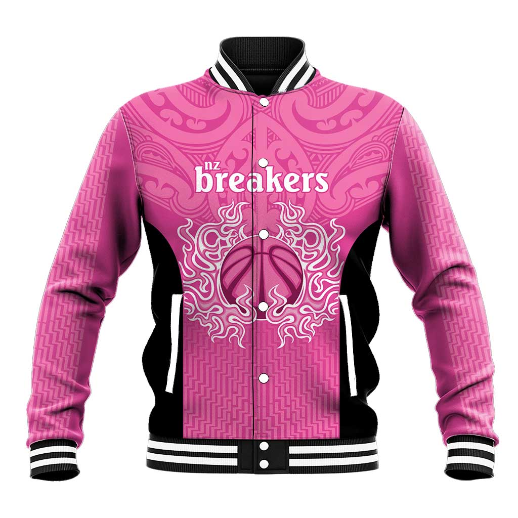 New Zealand Custom Baseball Jacket Fire Basketball Maori Tribal Pink - Polynesian Pride
