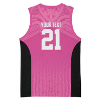 New Zealand Custom Basketball Jersey Fire Basketball Maori Tribal Pink - Polynesian Pride