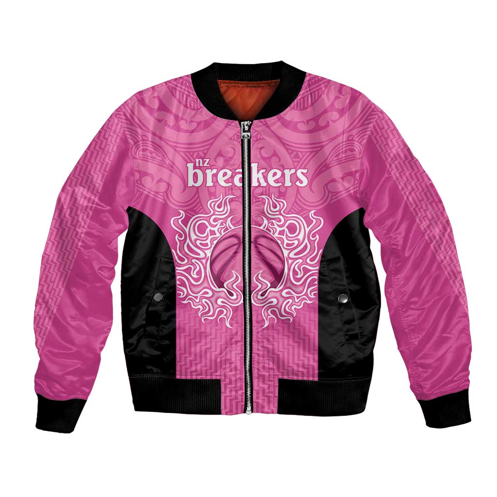 New Zealand Custom Bomber Jacket Fire Basketball Maori Tribal Pink LT9 Unisex Pink - Polynesian Pride