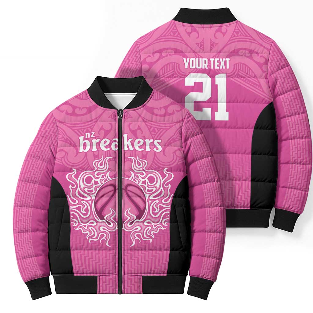 New Zealand Custom Bomber Puffer Jacket Fire Basketball Maori Tribal Pink - Polynesian Pride
